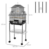 PawHut Metal Bird Cage with Plastic Swing, Perch, Food Container, Tray, Handle, for Finches, Canaries, Budgies, 43.5 x 33 x 121