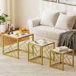 HOMCOM Nesting Coffee Tables, Set of 3 Square Side Tables with Black Metal Frame, for Living Room, Bedroom and Office, White