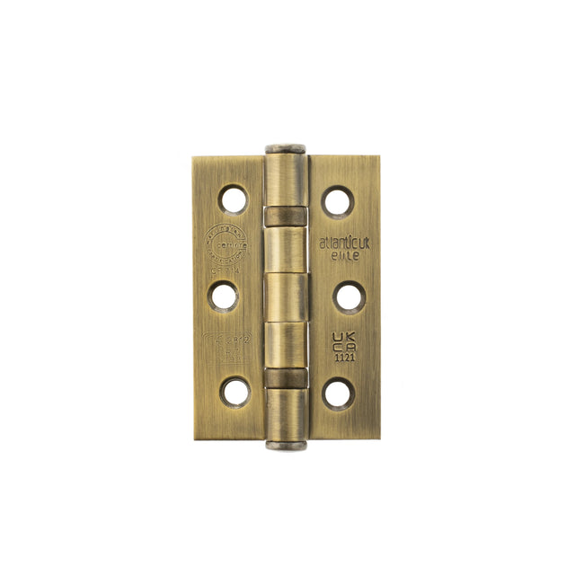 Atlantic CE Fire Rated Grade 7 Ball Bearing Hinges 3" x 2" x 2mm - Matt Antique Brass - Pair