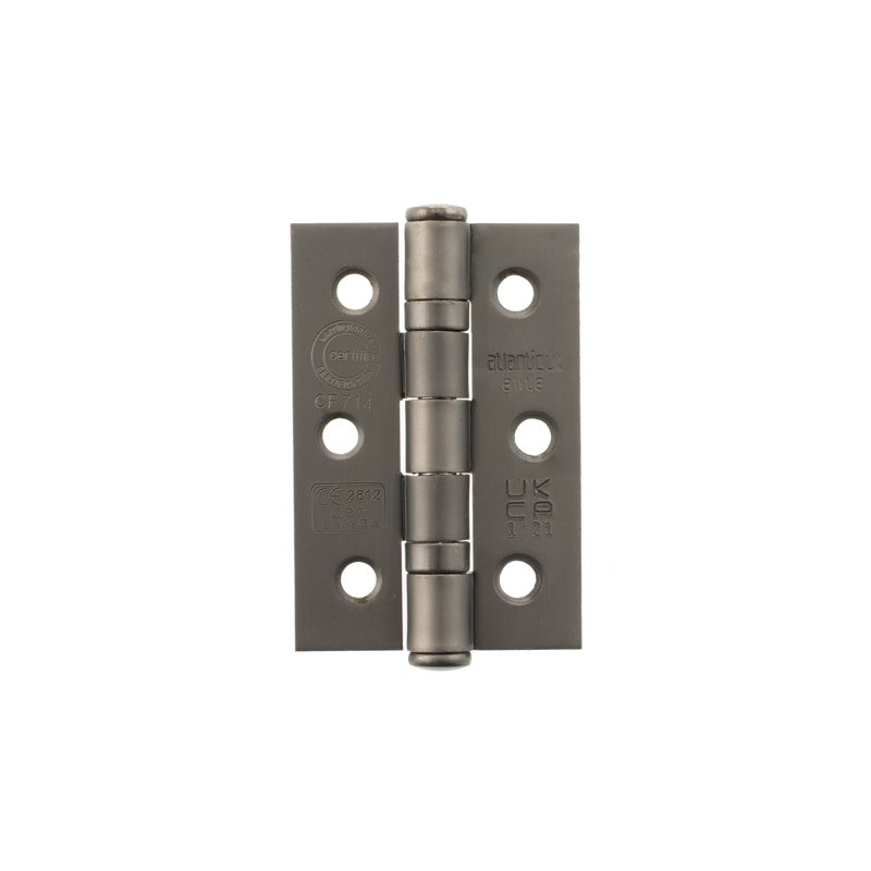 Atlantic CE Fire Rated Grade 7 Ball Bearing Hinges 3" x 2" x 2mm - Matt Gun Metal - Pair