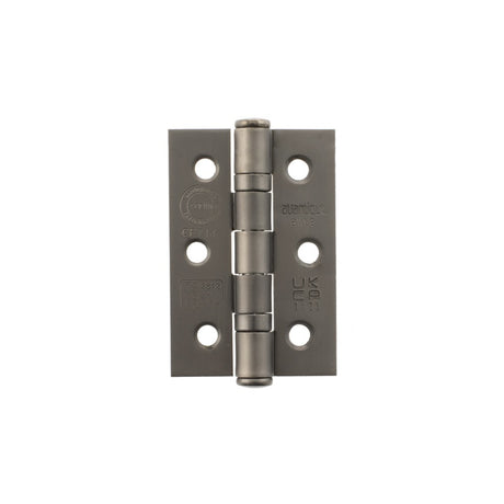 Atlantic CE Fire Rated Grade 7 Ball Bearing Hinges 3" x 2" x 2mm - Matt Gun Metal - Pair