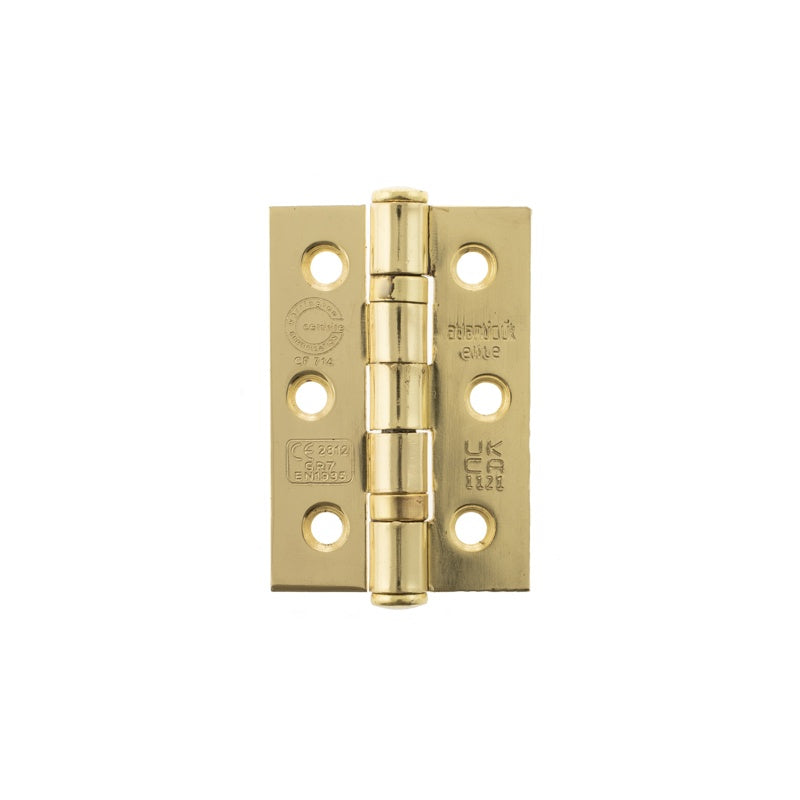 Atlantic CE Fire Rated Grade 7 Ball Bearing Hinges 3" x 2" x 2mm - Polished Brass - Pair