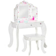 HOMCOM Kids Vanity Table & Stool Girls Dressing Set Make Up Desk Chair Dresser Play Set with Rotatable Mirrors Drawer Star & Heart Pattern White