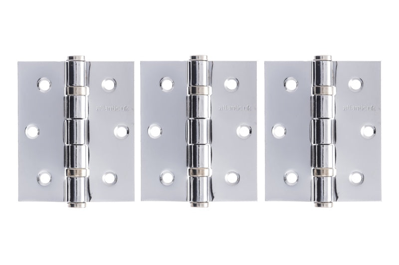 Atlantic Ball Bearing Hinges 3" x 2.5" x 2.5mm set of 3 - Polished Chrome - Set of 3