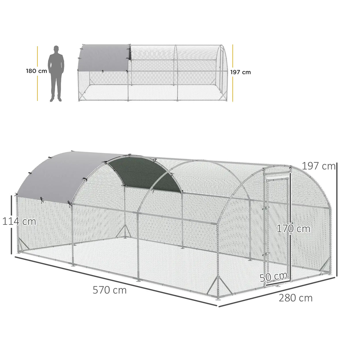 PawHut Galvanised Chicken Coop Hen House w/ Cover 5.7 x 2.8 x 2m