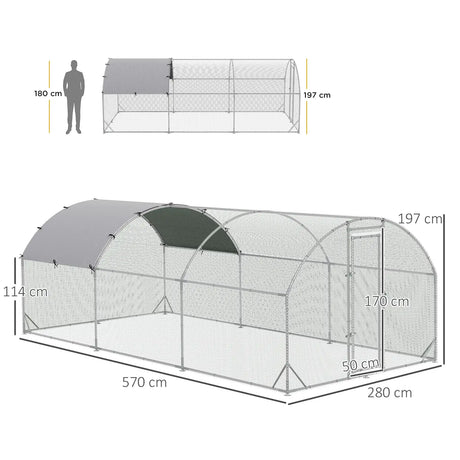PawHut Galvanised Chicken Coop Hen House w/ Cover 5.7 x 2.8 x 2m