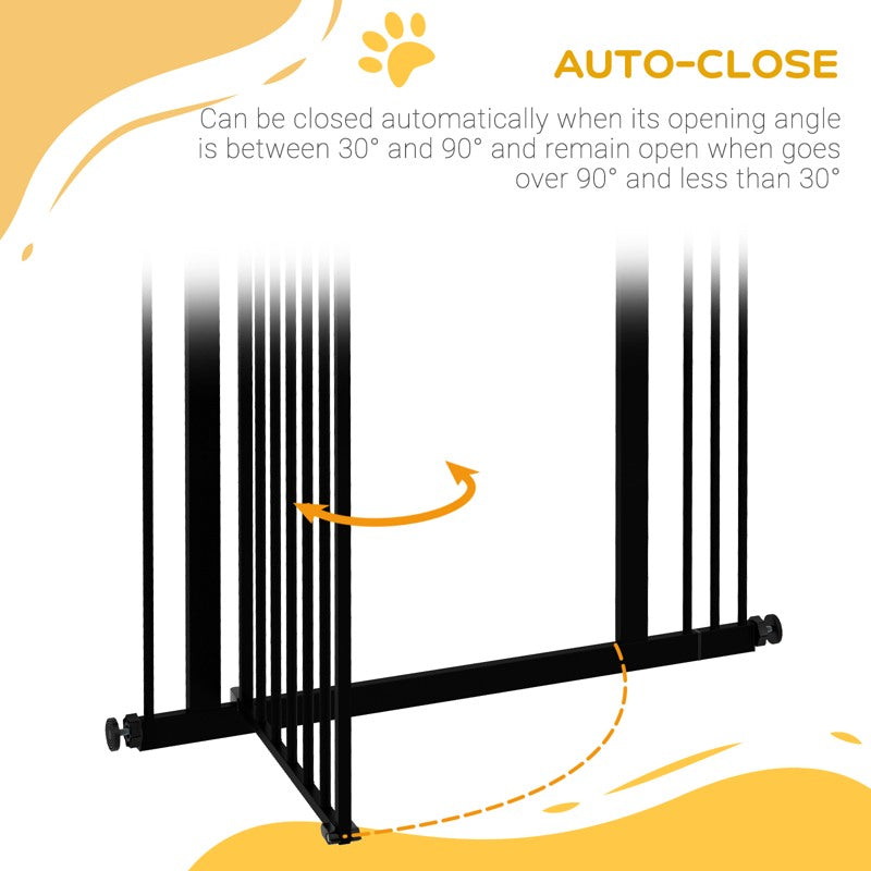 PawHut Metal Pet Safety Gate Dog Gate Folding Fence 74-87cm, Black