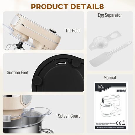 HOMCOM Stand Mixer, 6L 1400W Tilt-Head Food Mixer with 11 Speeds, Pulse & Fermentation Function, LED Display, Cream