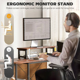 HOMCOM 168cm Reversible L Shaped Desk, Industrial Corner Computer Desk with Adjustable Shelf and Storage Bag, 240cm 2 Person PC Table with Monitor Stand, Rustic Brown