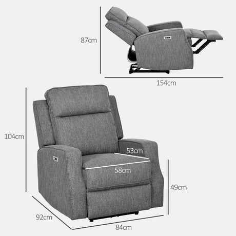 HOMCOM 150 Electric Reclining Chair, with USB port and Footrest - Charcoal Grey