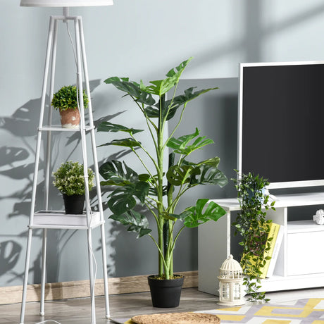 Outsunny 100cm/3.3FT Artificial Monstera Tree Decorative Cheese Plant 21 Leaves with Nursery Pot, Fake Tropical Palm Tree for Indoor Dcor