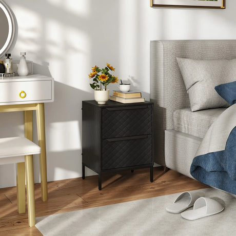 HOMCOM Chest of Drawers, Dresser with 2 Fabric Drawers and Aluminium Handles - Black