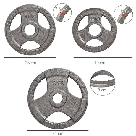 HOMCOM Set of 6 Cast Iron Olympic Weight for 2"/5cm Hole Dumbbell Handle Bar 35kg Dumbbell Plates Barbell Weight 2 x 5kg, 2 x 2.5kg, 2 x 10kg