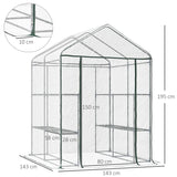 Outsunny Walk in Greenhouse with 3-Tier 8 Shelves, Green House with Hemmed Cover, Roll-up Zipped Door, Steel Frame, 143 x 143 x 195cm