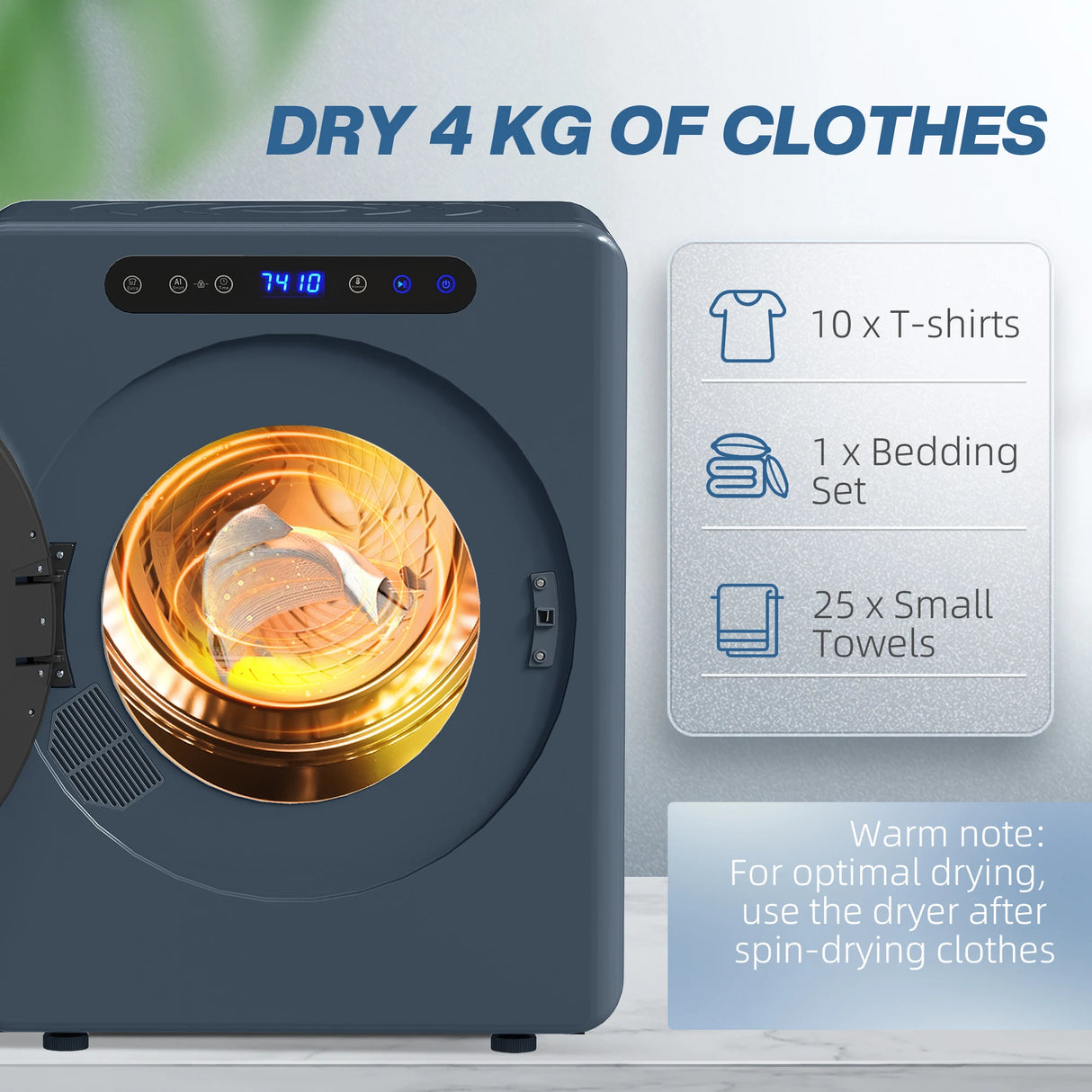 HOMCOM 5kg Compact 40-60C  Tumble Dryer Blue