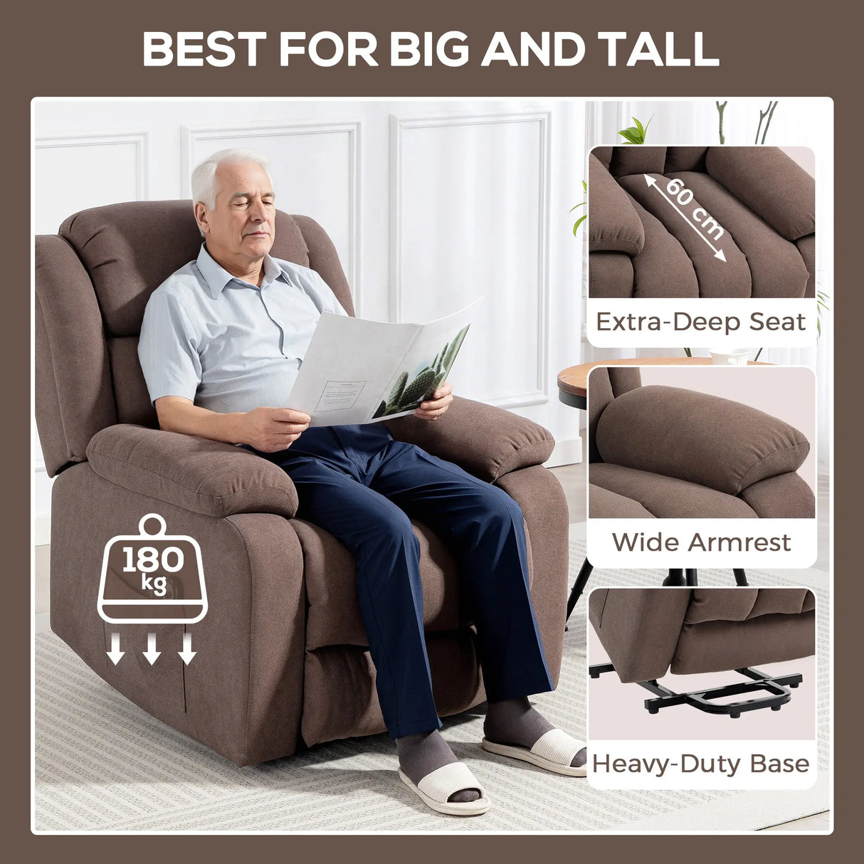 HOMCOM Eight-Point Massage Electric Lift Chair - Dark Brown