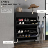 HOMCOM Three Drawer Slim Shoe Storage Cabinet, 12 Shoe Pairs - Black