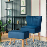 Leisure Chair and Ottoman Padded Velvet Tufted Sofa Set-Blue