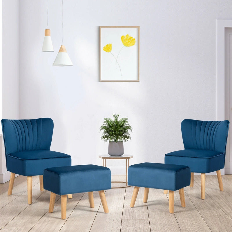 Leisure Chair and Ottoman Padded Velvet Tufted Sofa Set-Blue