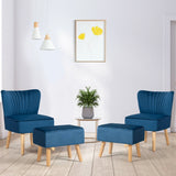 Leisure Chair and Ottoman Padded Velvet Tufted Sofa Set-Blue