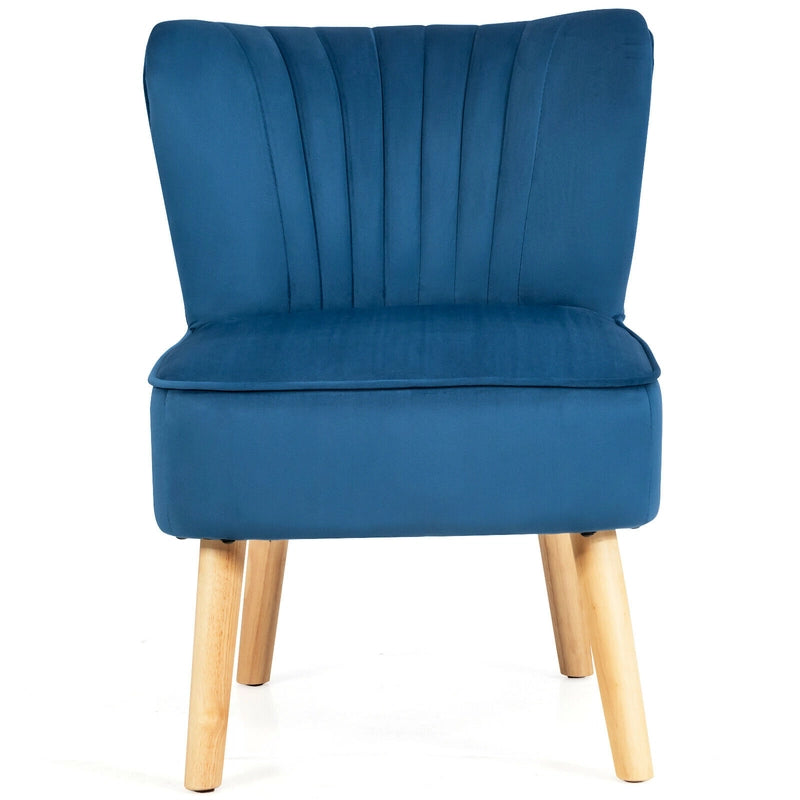 Leisure Chair and Ottoman Padded Velvet Tufted Sofa Set-Blue