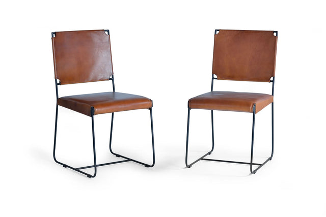 Giner and Colomer  Set Of 2 Leather Upholstered Chairs With Metal (Iron) Legs