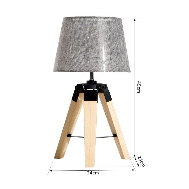 HOMCOM Wooden Tripod Table Lamp for Side, Desk or End Table with E27 Bulb Base14Grey Shade14