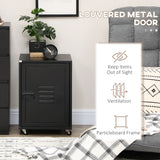 HOMCOM Rolling Metal Storage Locker Cabinet, Industrial Mobile Lockable Cabinet with Adjustable Shelf and Wheels for Home Office Living Room, Black