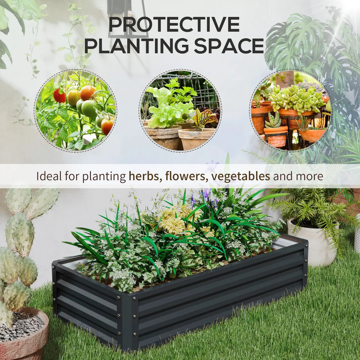 Outsunny Set of 2 Raised Beds for Garden, Galvanised Outdoor Planters for Herbs Vegetables, Use for Patio Balcony, Grey