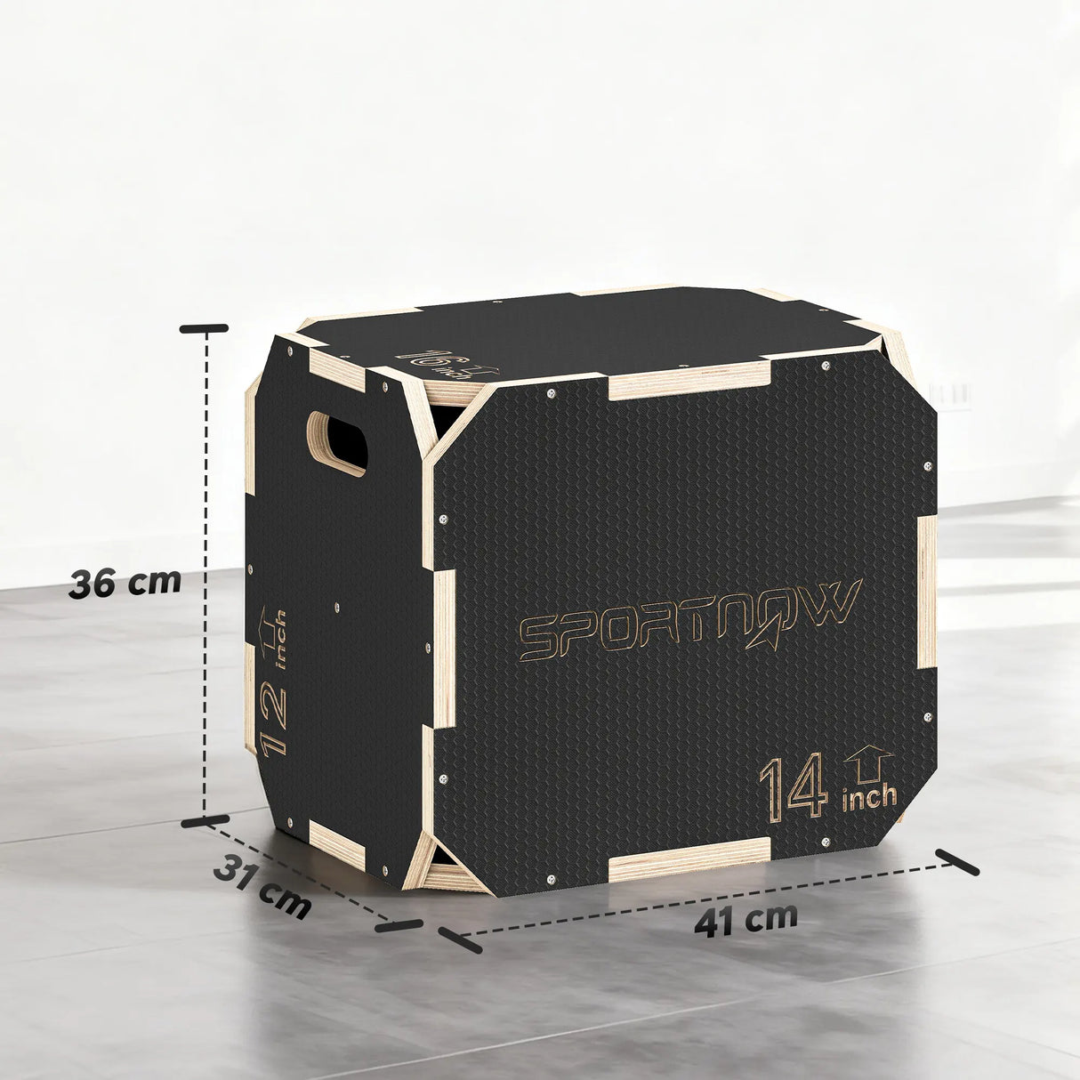 SPORTNOW Non-Slip Plyo Box, Corner-free Wooden Jump Box, 31 x 36 x 41 cm