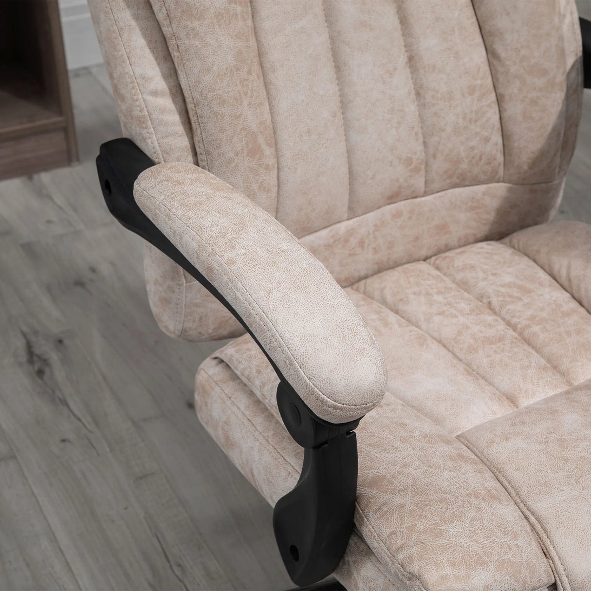 Vinsetto Home Office Chair Microfibre Desk Chair with Reclining Function Armrests Swivel Wheels Footrest Beige