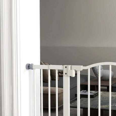 PawHut Metal 74-100cm Adjustable Pet Gate Safety Barrier w/ Auto-Close Door White