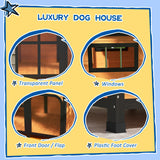 PawHut Wooden Dog Kennel with Removable Floor, Asphalt and Openable Roof, Large Window, for Large Dogs, Yellow