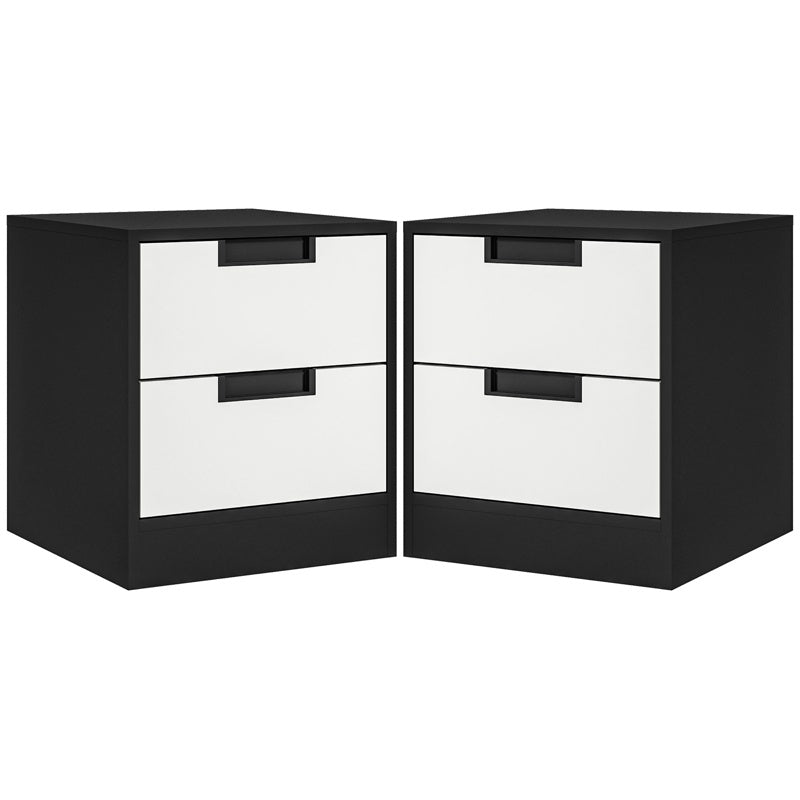 HOMCOM Set of Two Monochrome Two-Drawer Bedside Tables