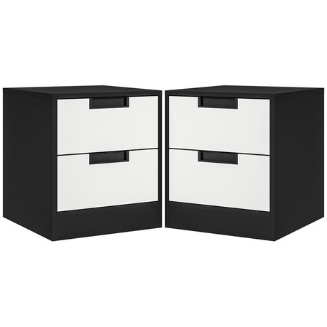 HOMCOM Set of Two Monochrome Two-Drawer Bedside Tables