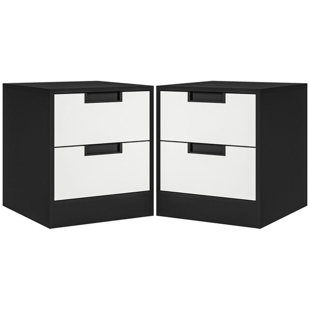 HOMCOM Set of Two Monochrome Two-Drawer Bedside Tables