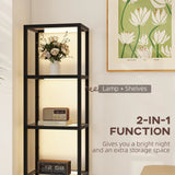 HOMCOM LED Floor Lamp with Glass Shelves, 4 Layers Dimmable Tall Standing Lamp, Modern Column Shelf Floor Light for Living Room, Bedroom, Office, Black