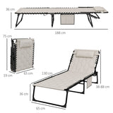 Outsunny Padded Sun Lounger, with Five-Position Reclining Back - Khaki