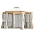 Outsunny 3 x 3(m) Hexagon Gazebo Patio Canopy Party Tent Outdoor Garden Shelter w/ 2 Tier Roof & Side Panel - Beige