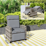 Outsunny 145 Reclining Rattan Armchair, with Footrest - Mixed Grey/Grey
