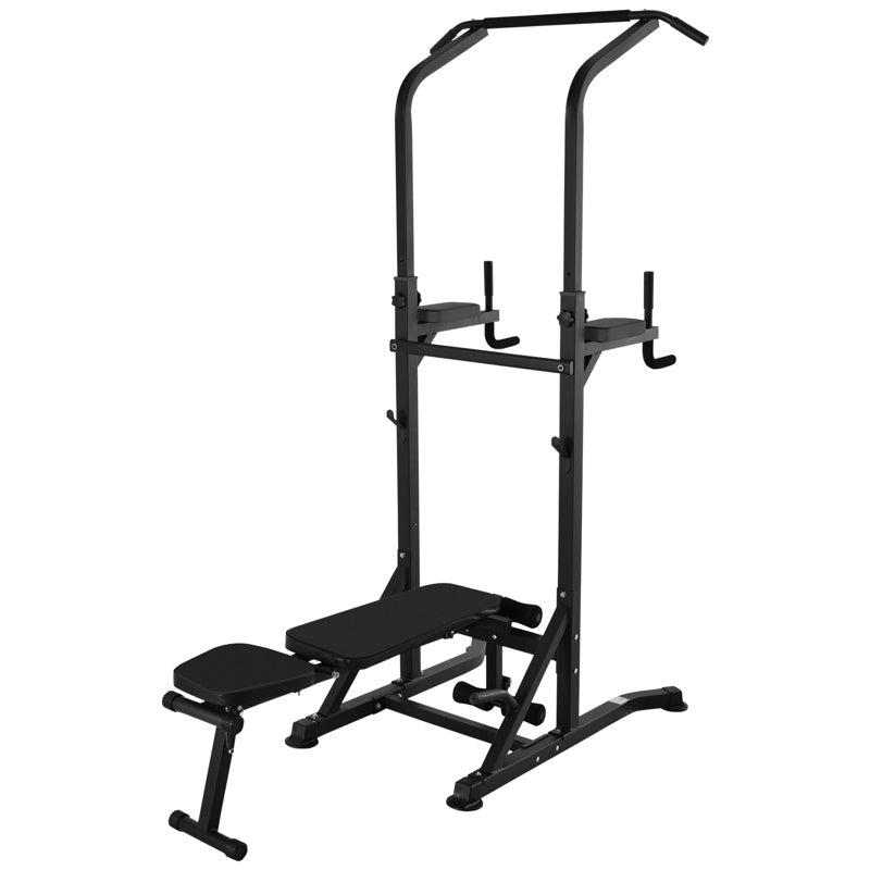 HOMCOM Pull Up Station with Adjustable Weight Bench, Dip Station and Barbell Rack, Multi-Function Power Tower Free Standing Pull Up Bar for Home Gym