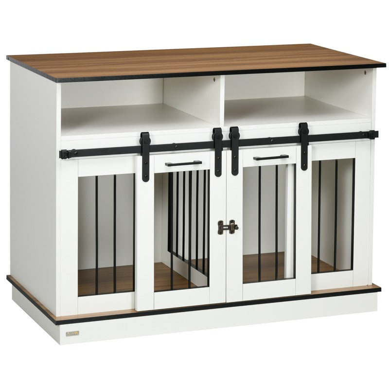 PawHut Dog Crate Furniture for Small and Large Dogs, with Movable Divider - White