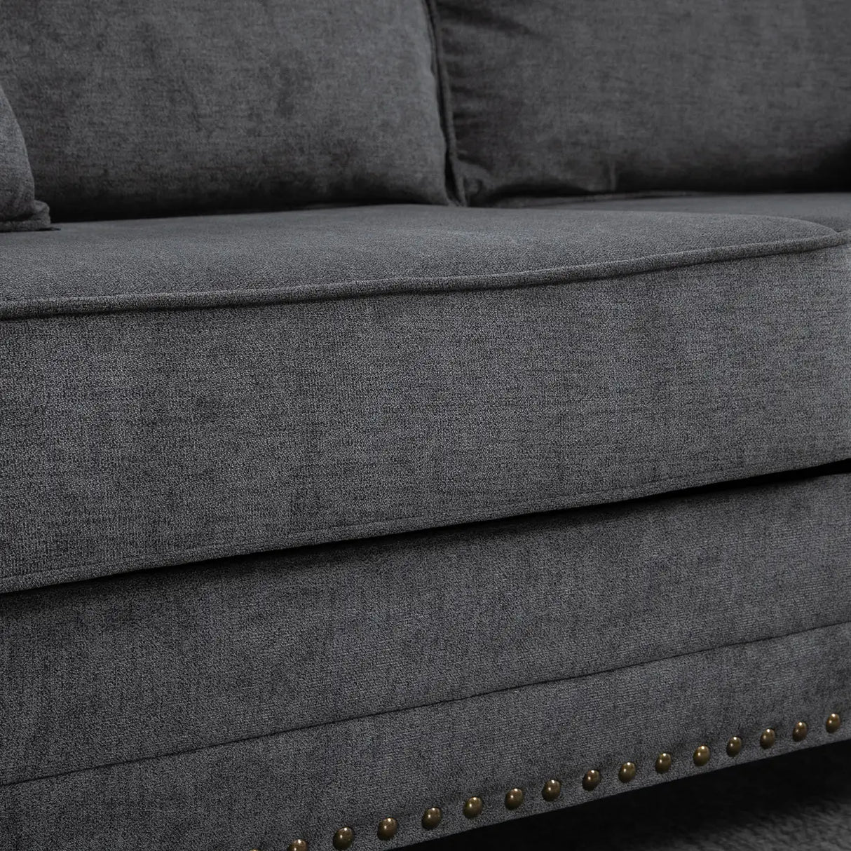 HOMCOM 196cm 3 Seater Sofa, Fabric Sofa with Rubber Wood Legs, Nailhead Trim, 2 Pillows, Small Upholstered Couch Settee for Living Room, Guest Room, Grey