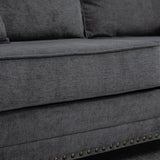 HOMCOM 196cm 3 Seater Sofa, Fabric Sofa with Rubber Wood Legs, Nailhead Trim, 2 Pillows, Small Upholstered Couch Settee for Living Room, Guest Room, Grey