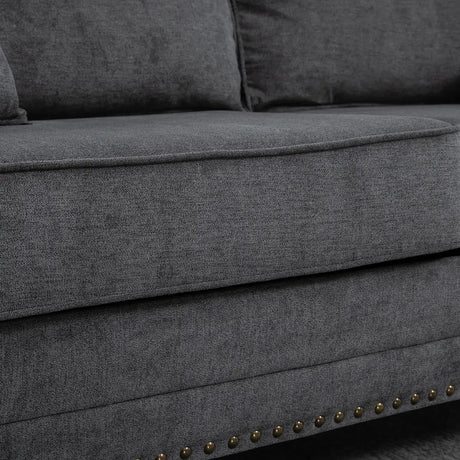 HOMCOM 196cm 3 Seater Sofa, Fabric Sofa with Rubber Wood Legs, Nailhead Trim, 2 Pillows, Small Upholstered Couch Settee for Living Room, Guest Room, Grey