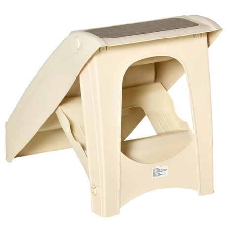 PawHut Foldable Four-Step Pet Stairs, for Cats, Small Miniature Dogs, with Non-Slip Mats 62 x 38 x 49.5cm - Beige