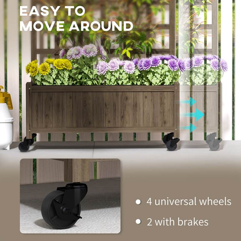 Outsunny Wooden Trellis Planter, Raised Garden Bed with Wheels and Bed Liner, to Climb and Grow Vegetables, Herbs and Flowers