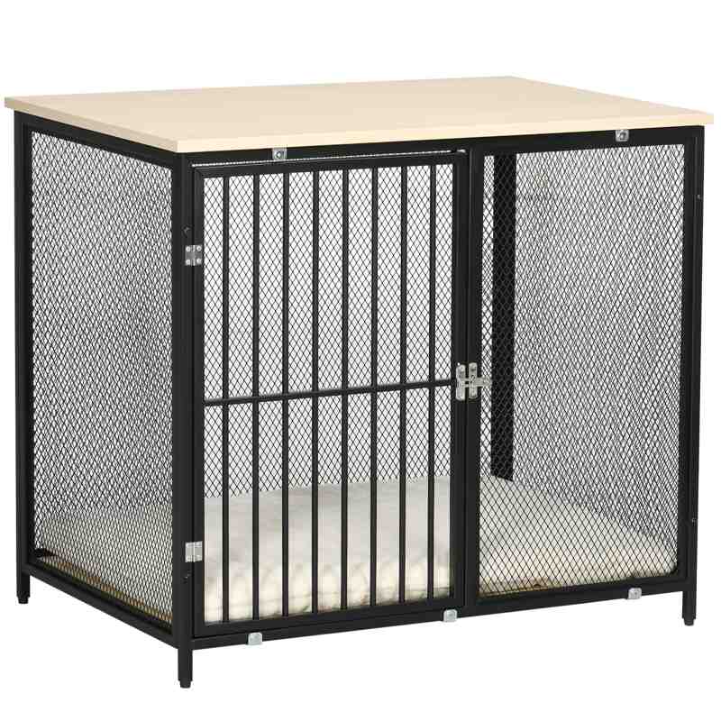 PawHut Dog Cage Side Table, with Cushion, for Small and Medium Dogs