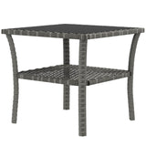 Outsunny 50cm Outdoor PE Rattan Coffee Table, Patio Wicker Two-tier Side Table with Glass Top, for Patio, Garden, Balcony, Grey