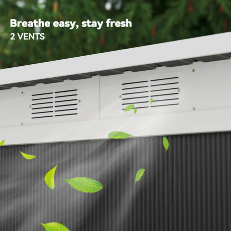 Outsunny 9ft x 4ft Metal Garden Shed, Outdoor Tool House with Foundation Kit, Ventilations and Double Doors, Dark Grey